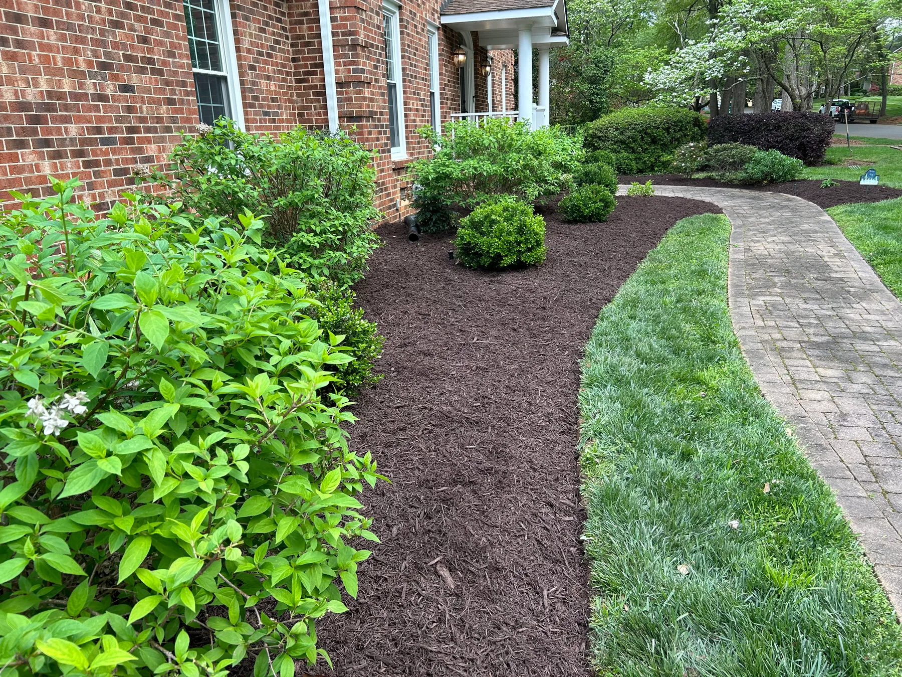 Freshly mulched and crisply edged garden bed