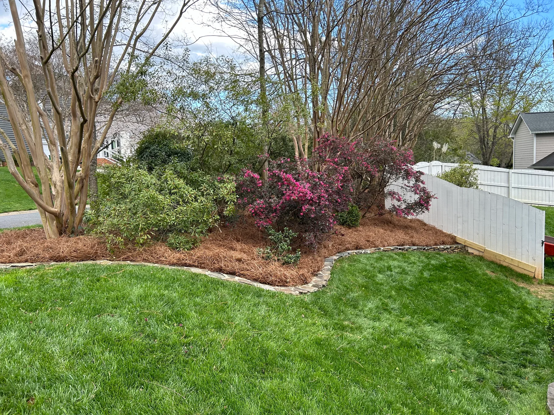 Fresh pine straw installed in residential beds
