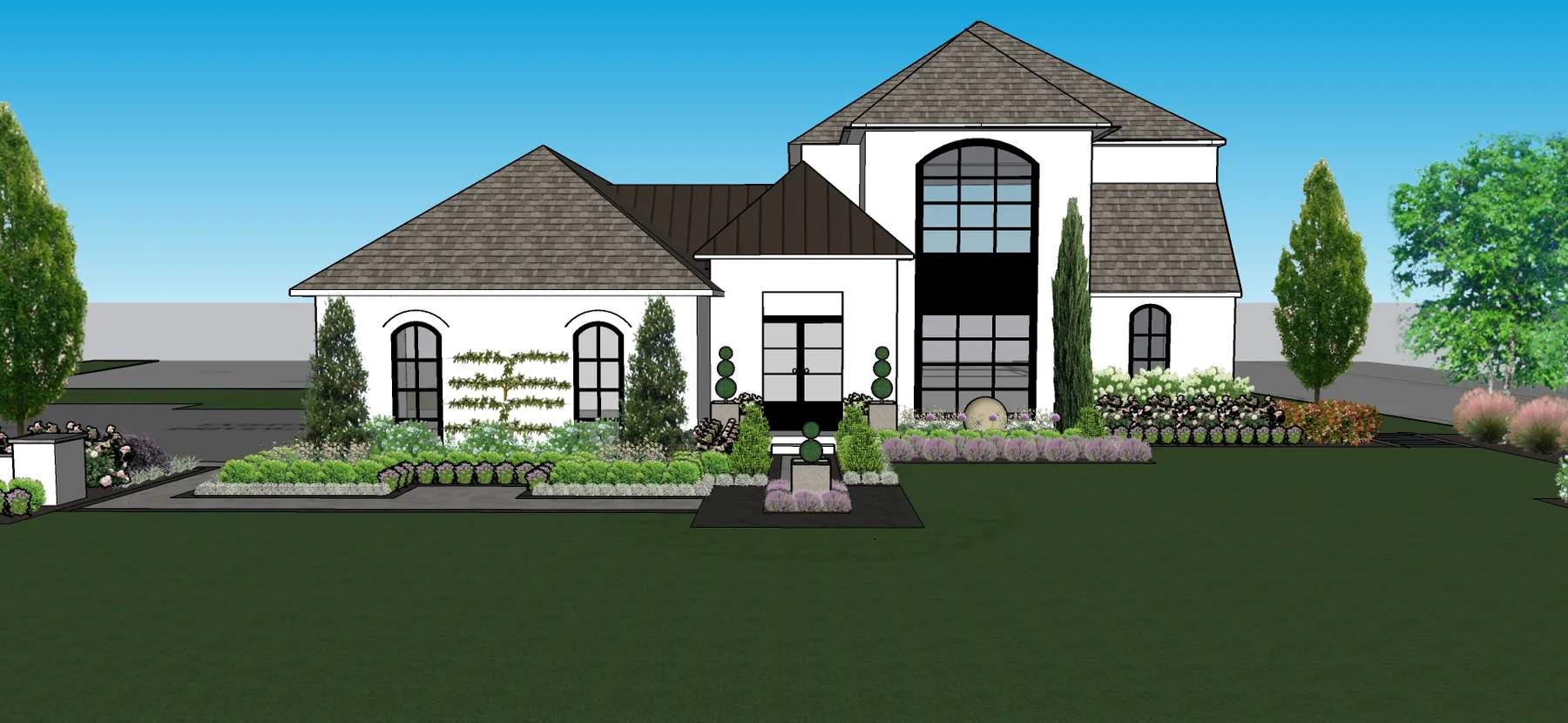 Custom residential garden design created for a client with layered greenery